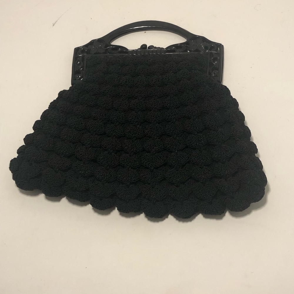 Black Textured Handbag with Handle